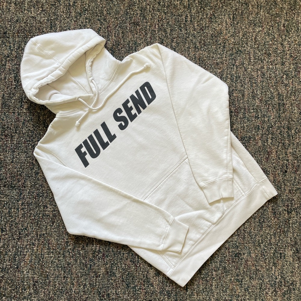 Full Send Mens Hoodie White Black Logo Pullover Sweatshirt Small Nelk Boys
